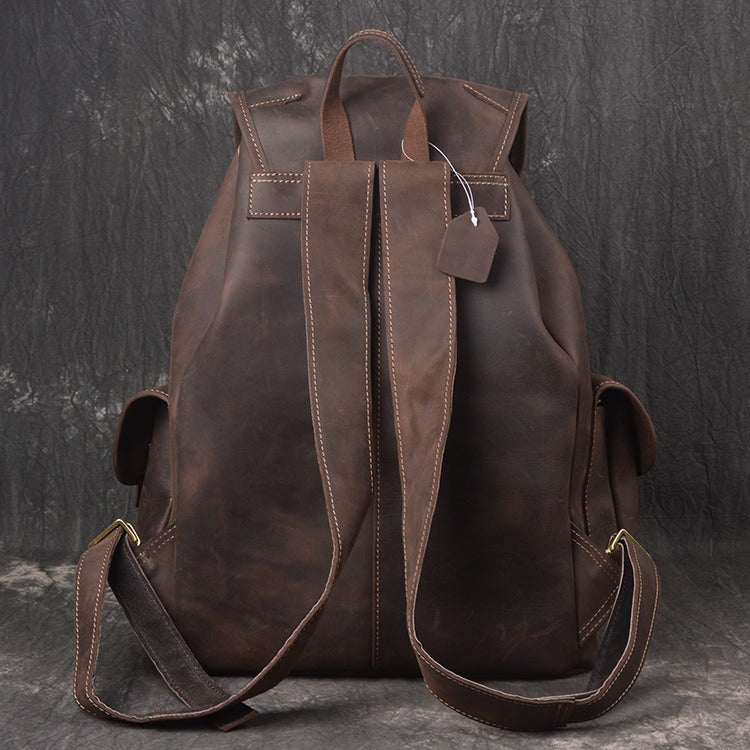 Dark brown men's travel backpack, another angle
