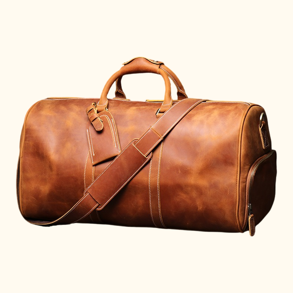Vintage brown men's leather travel bag