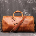 Brown men's travel bag, side view