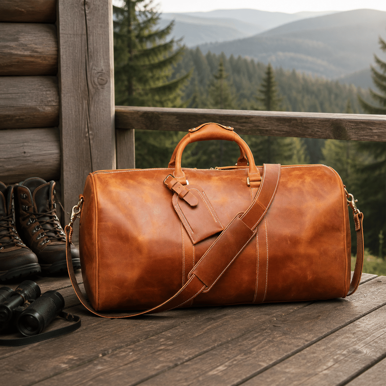 Brown men's travel bag, back view