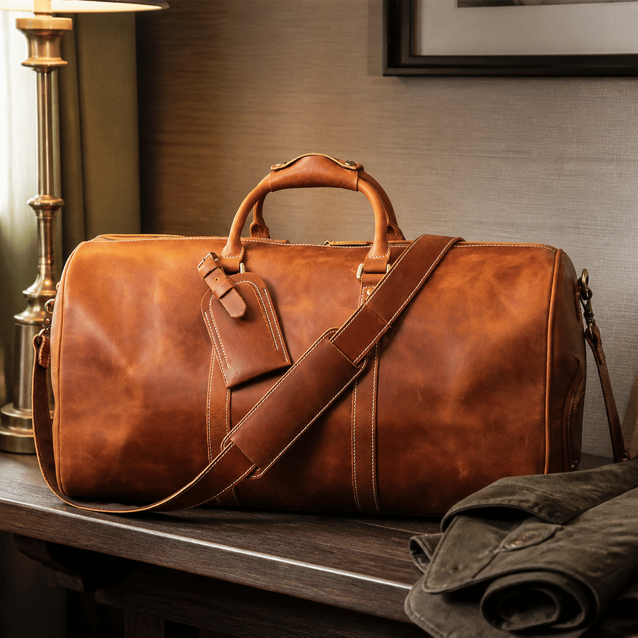 Brown men's travel bag, another angle