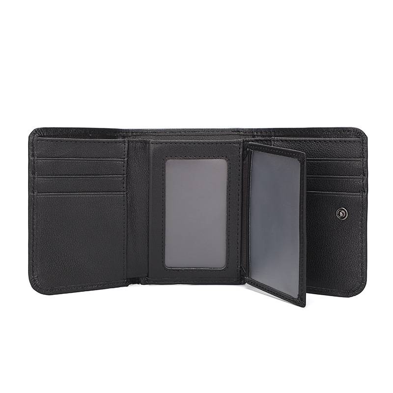 Black men's trifold wallet, closed view