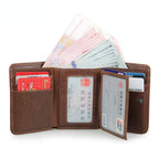 Brown men's trifold wallet, interior view