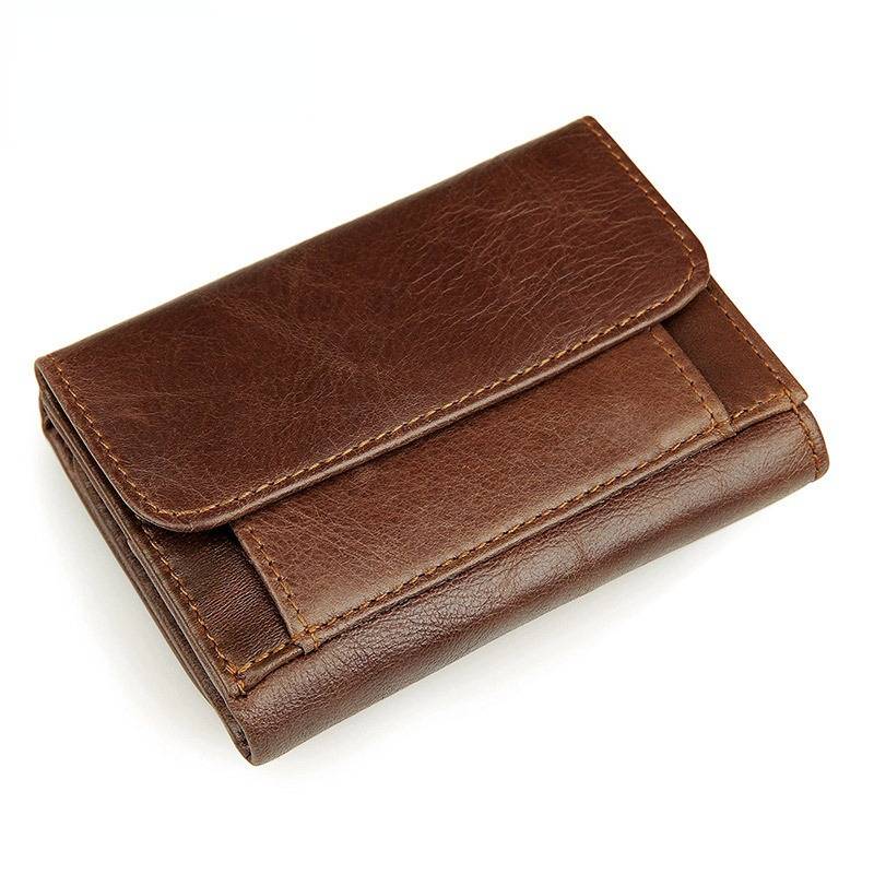 Brown men's trifold wallet, coin pocket