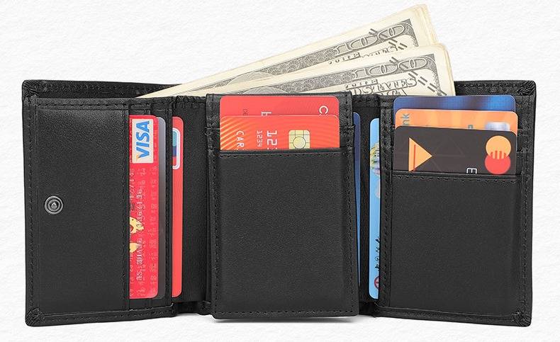 Black men's trifold wallet, interior view