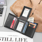 Black men's 8-slot trifold wallet