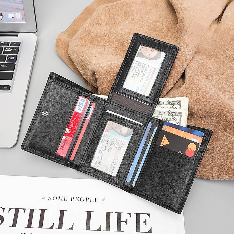 Black men's 8-slot trifold wallet