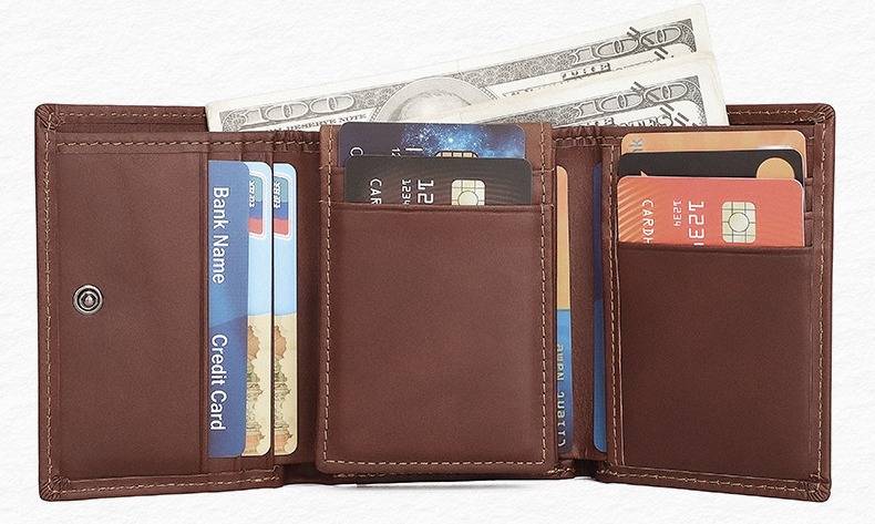 Brown men's trifold wallet, ID window