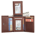 Brown men's trifold wallet, interior view