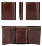 Dark brown men's trifold wallet, interior view