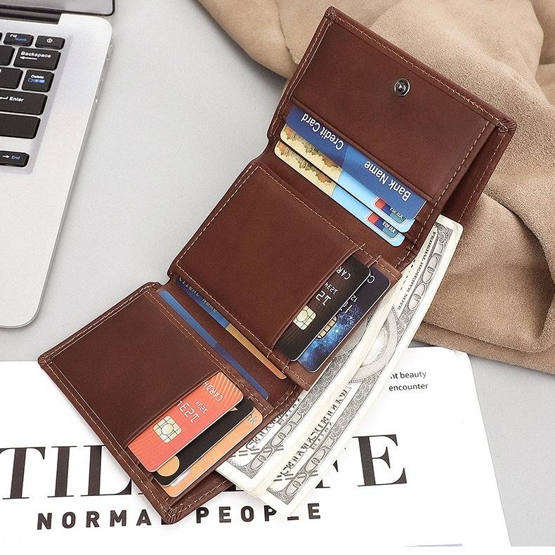 Dark brown men's trifold wallet, card slots