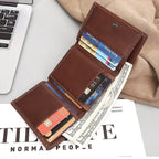 Dark brown men's trifold wallet, card slots