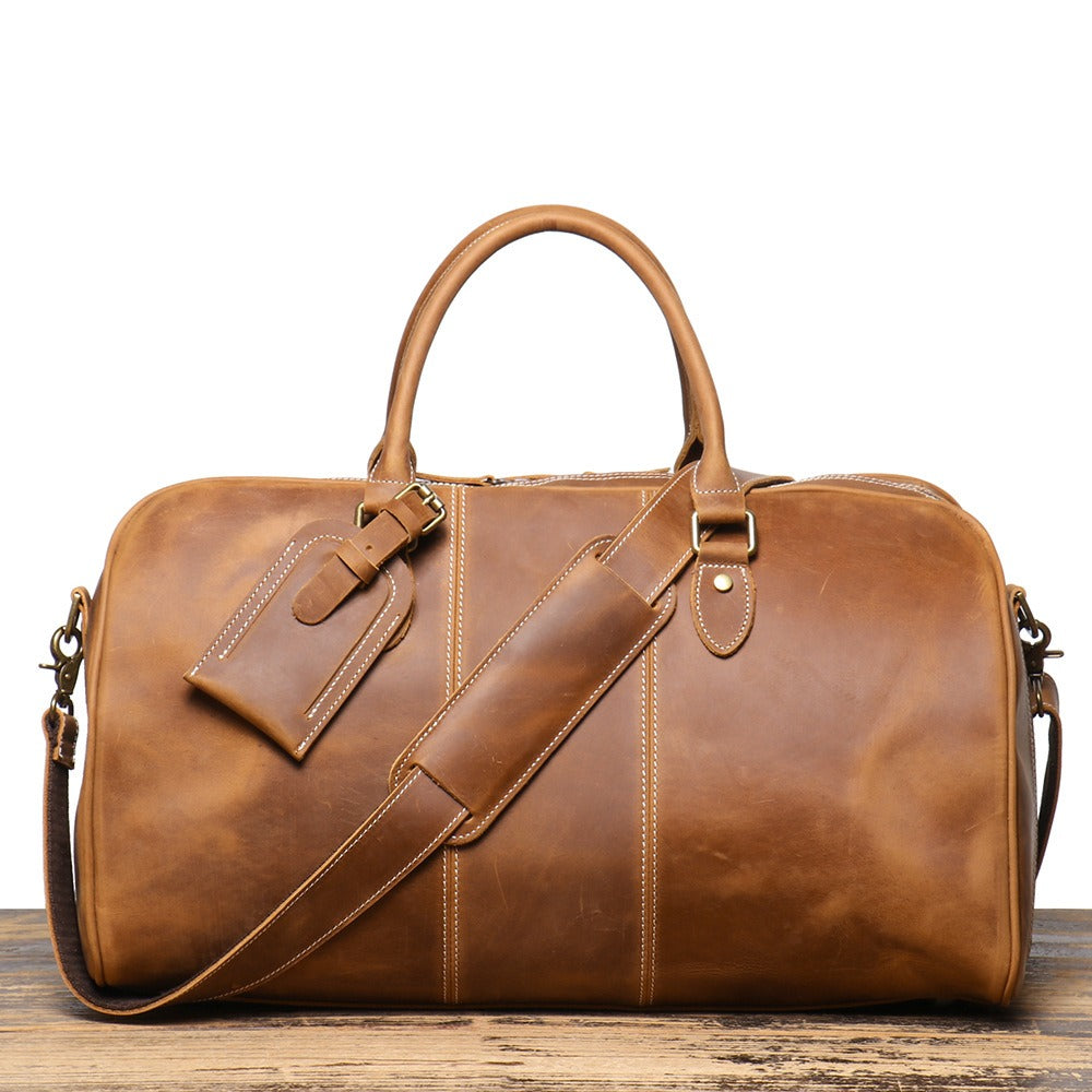 Brown men's weekend bag, interior view