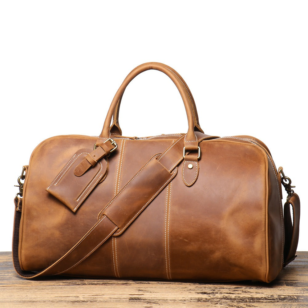 Brown men's weekend bag, side view
