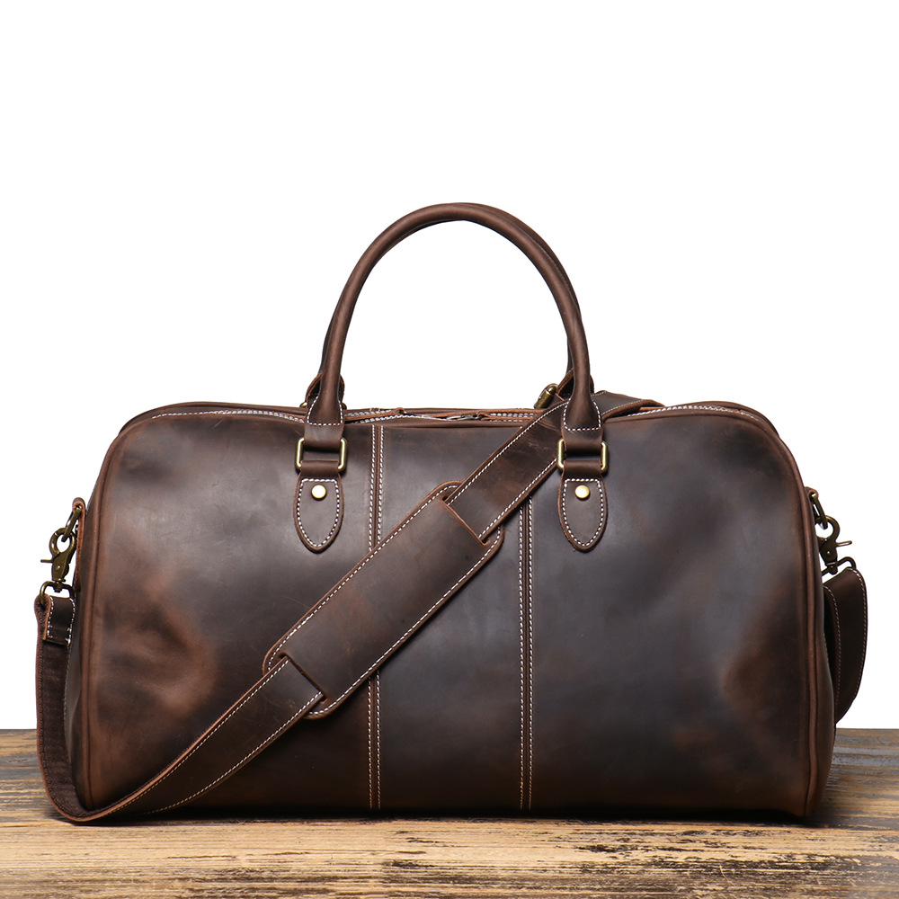 Dark brown men's weekend bag, side view