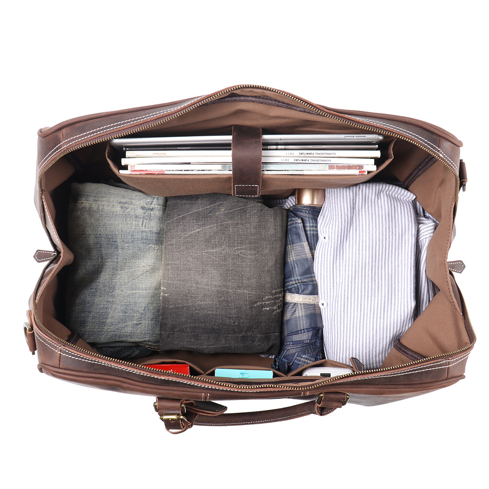 Dark brown men's weekend bag, back view