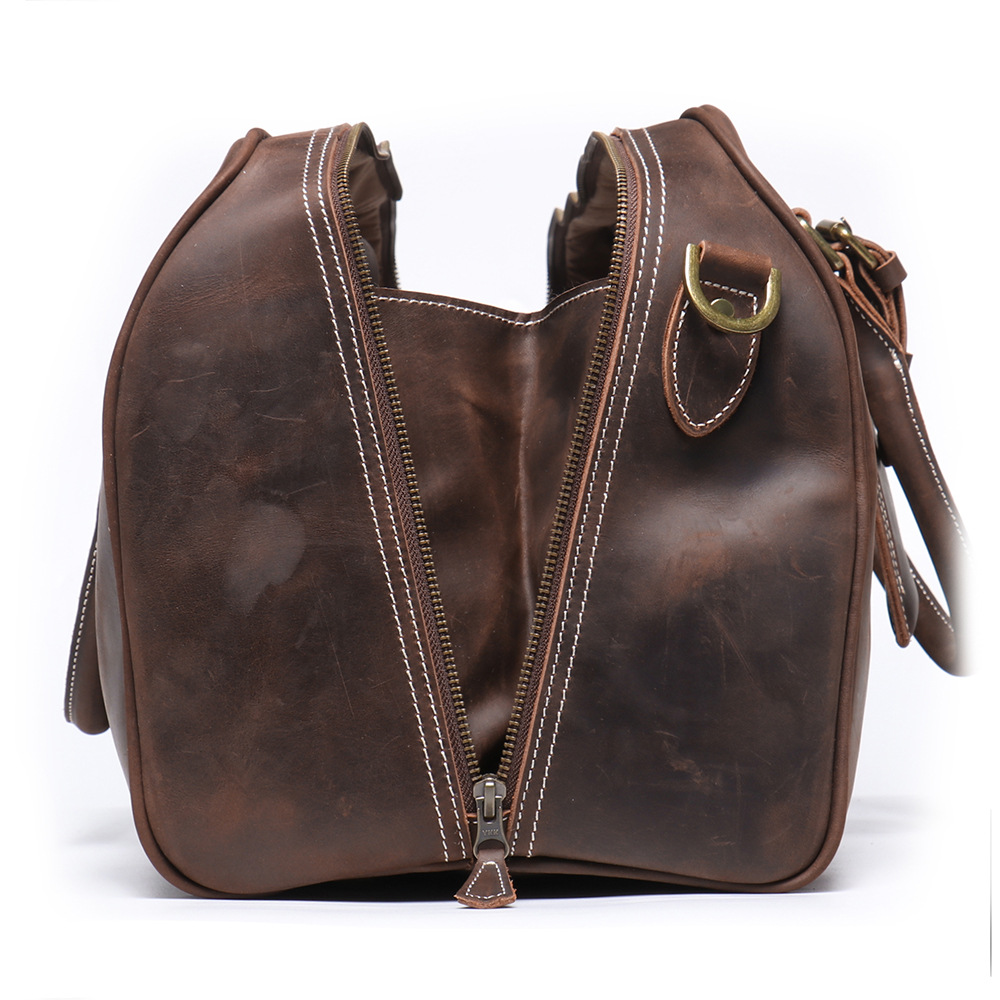 Dark brown men's weekend bag, flat lay