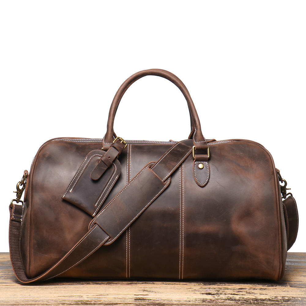 Vintage dark brown men's leather weekend bag