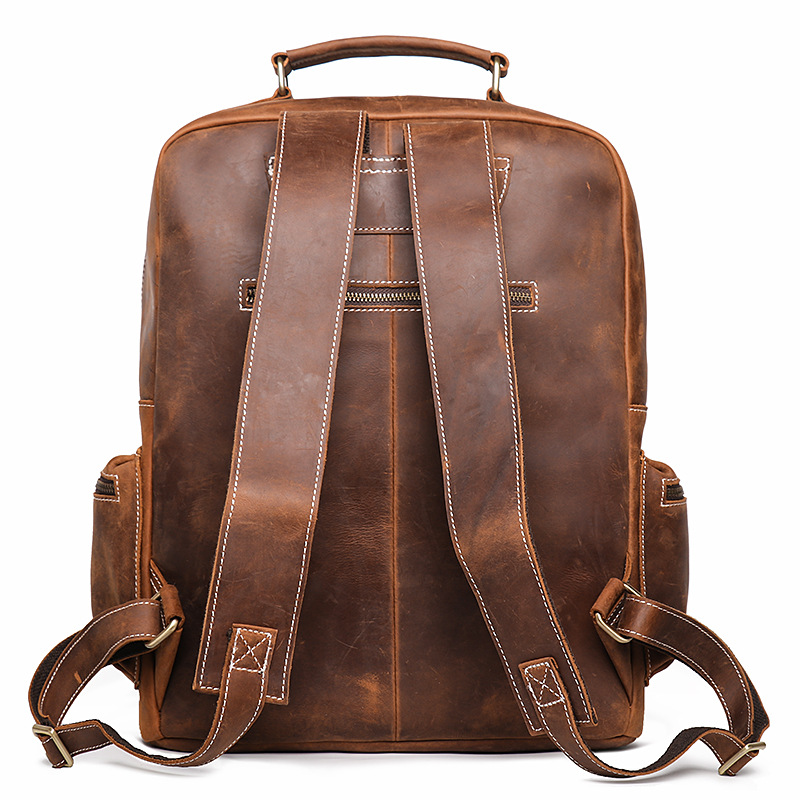 Brown men's weekender backpack, another angle