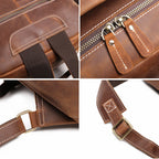Brown men's weekender backpack, leather grain