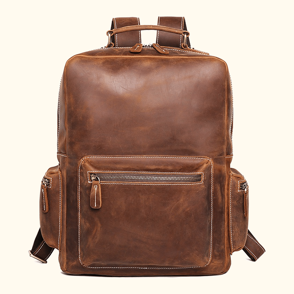 Vintage brown men's leather weekender backpack