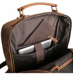 Brown men's weekender backpack, side view
