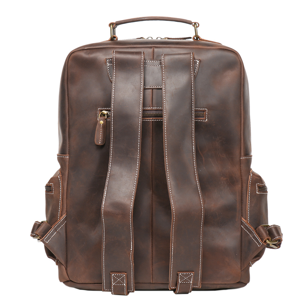 Vintage dark brown men's leather weekender backpack
