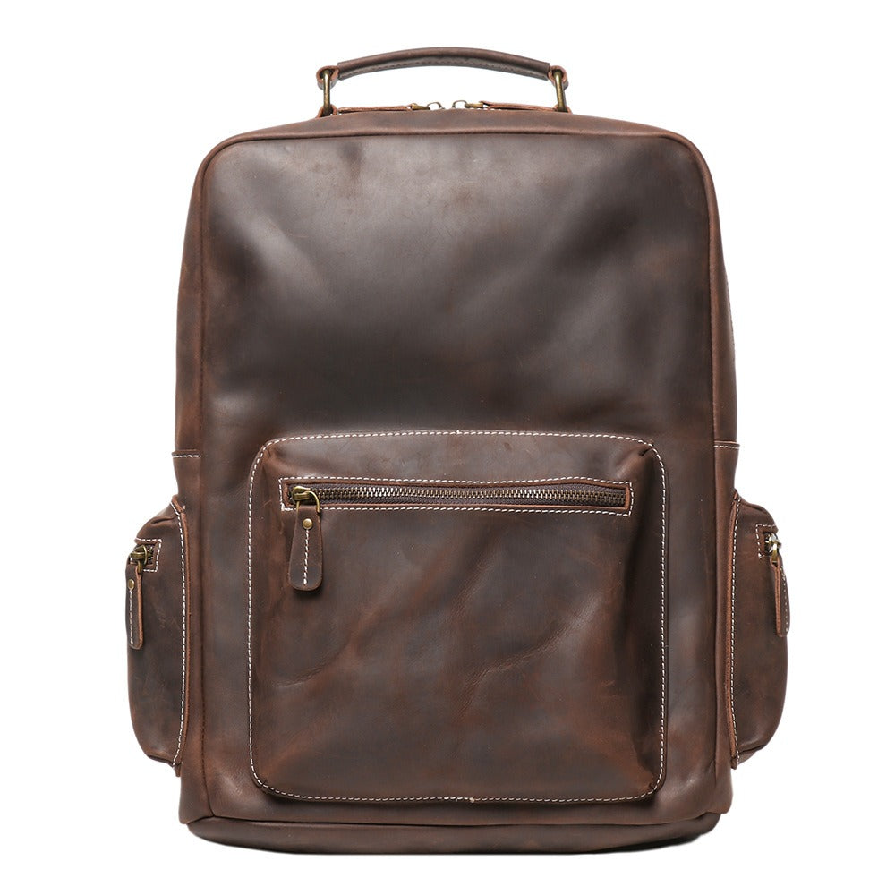 Dark brown men's weekender backpack, side view