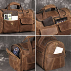 Brown men's weekender bag on an outdoor adventure scene