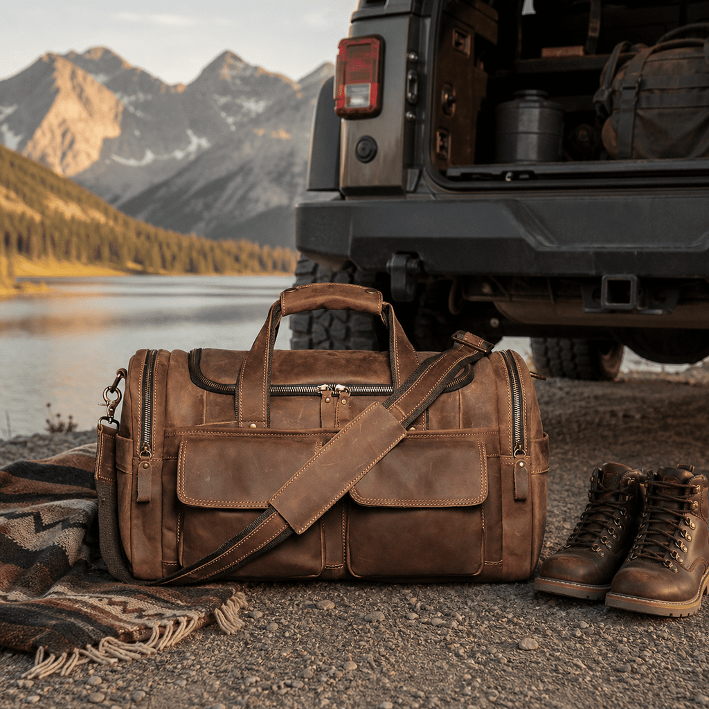 Vintage brown men's leather weekender bag