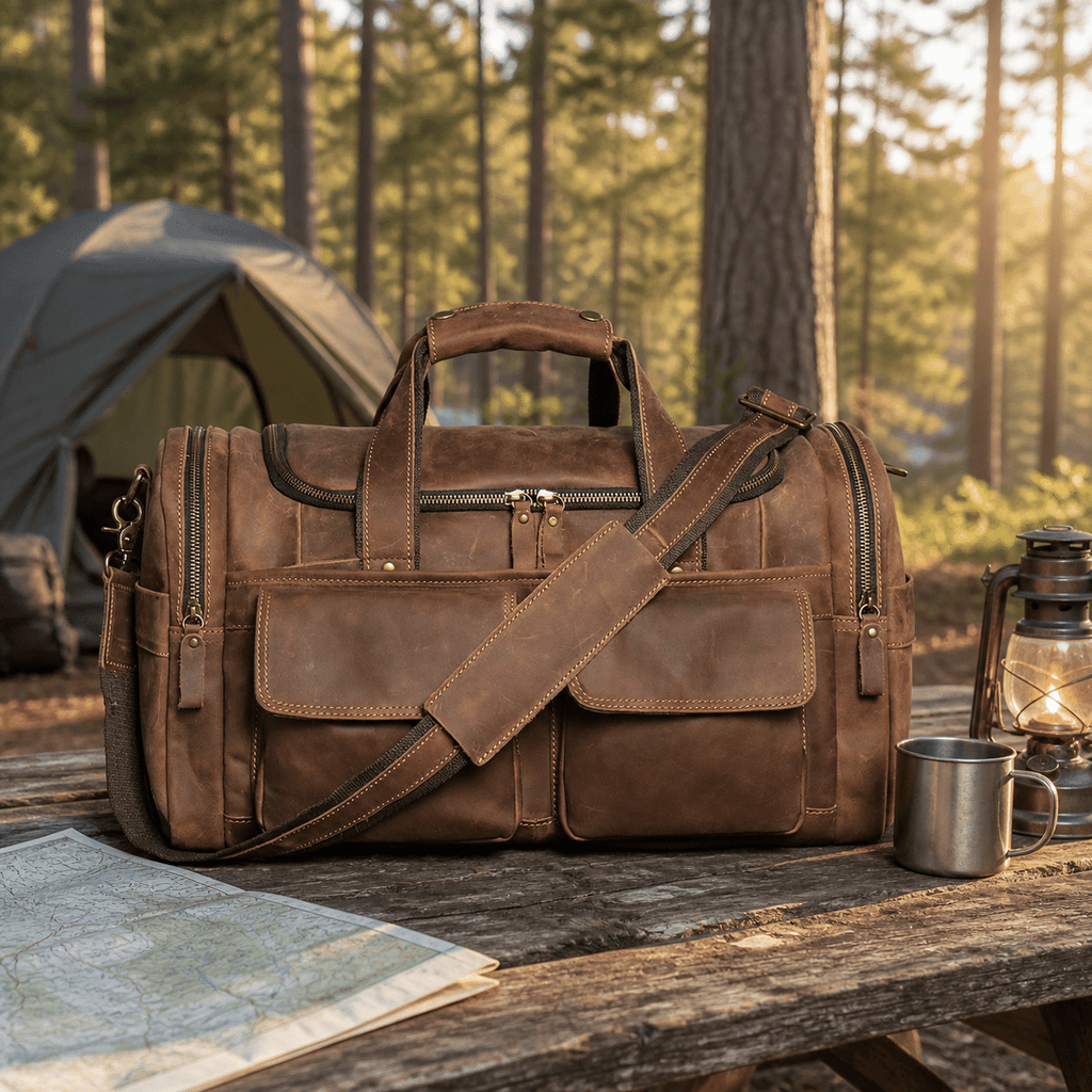 Brown men's weekender bag, another angle