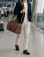 Brown men's weekender bag, interior view