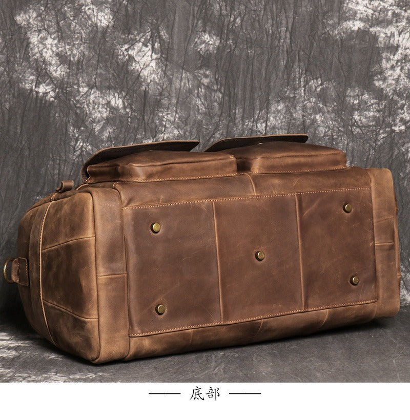 Brown men's weekender bag, side view