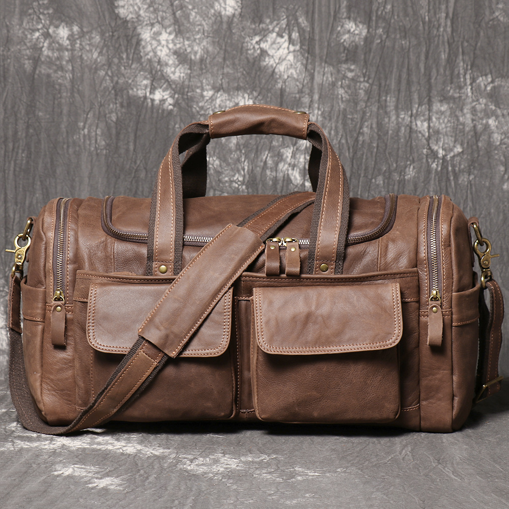 Vintage dark brown men's leather weekender bag
