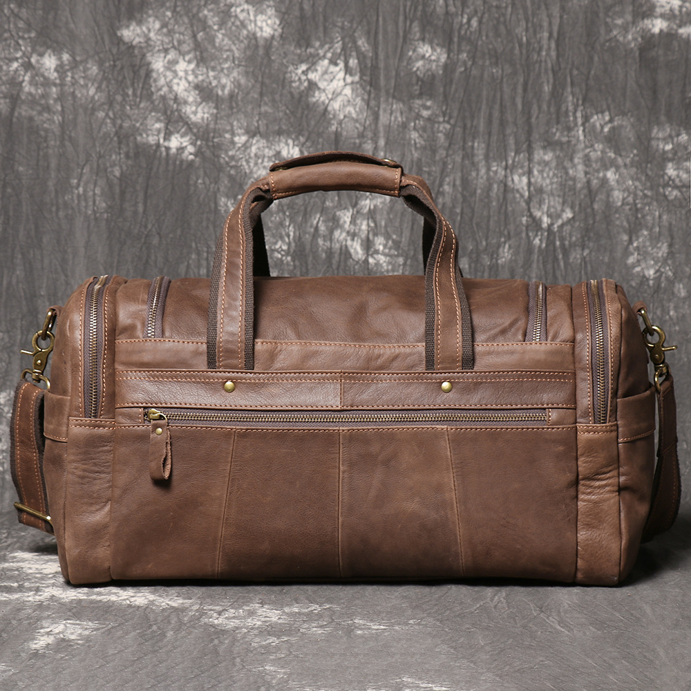 Dark brown men's weekender bag, side view