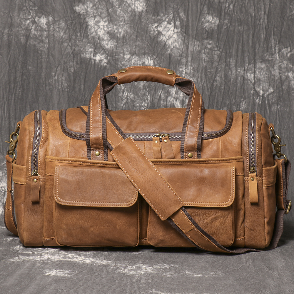 Vintage light brown men's leather weekender bag