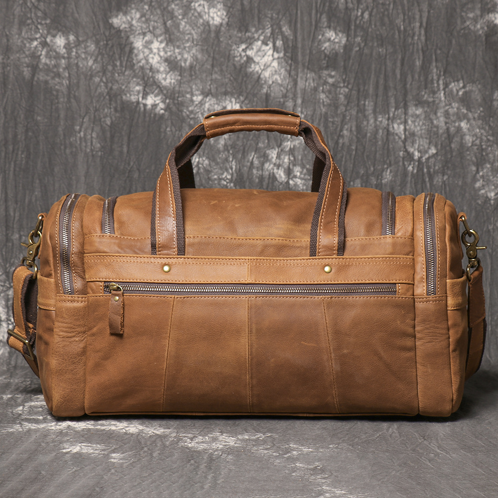 Light brown men's weekender bag, side view