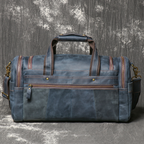 Navy men's weekender bag, side view