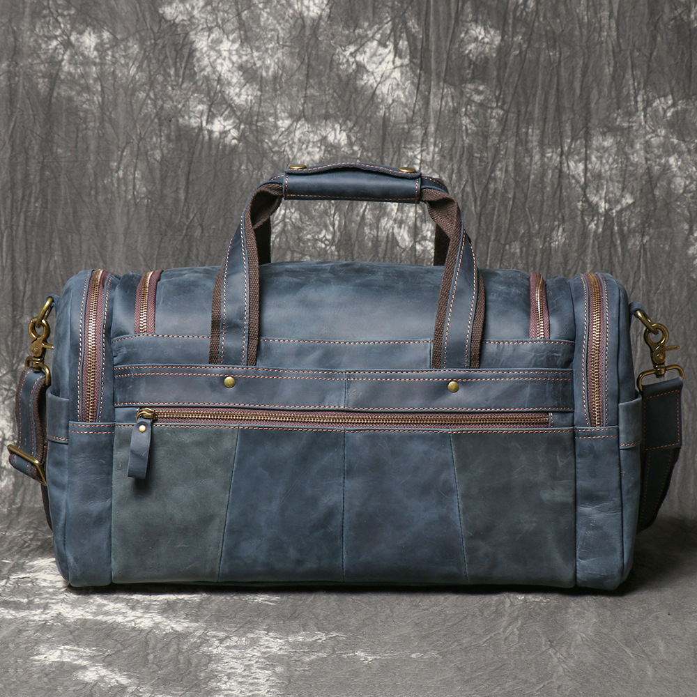 Navy men's weekender bag, side view