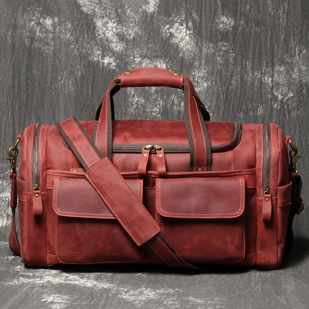 Vintage red men's leather weekender bag
