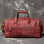 Red men's weekender bag, side view