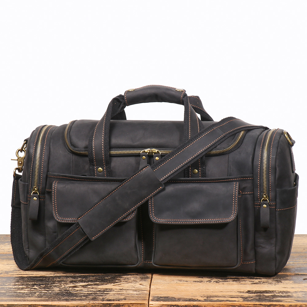 Vintage black men's leather weekender bag