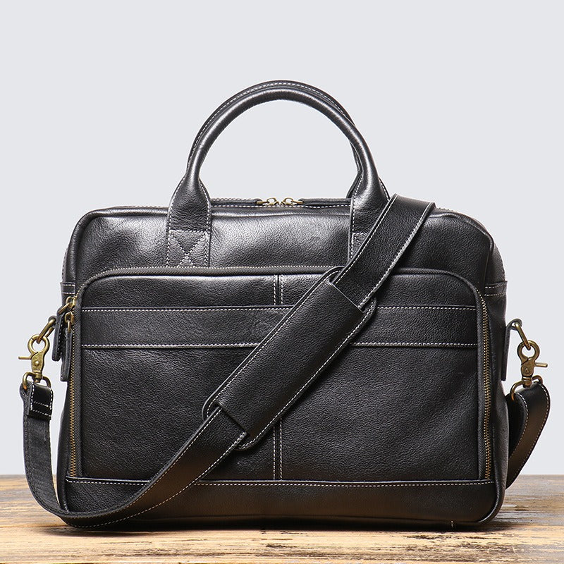 Black men's work bag, side view