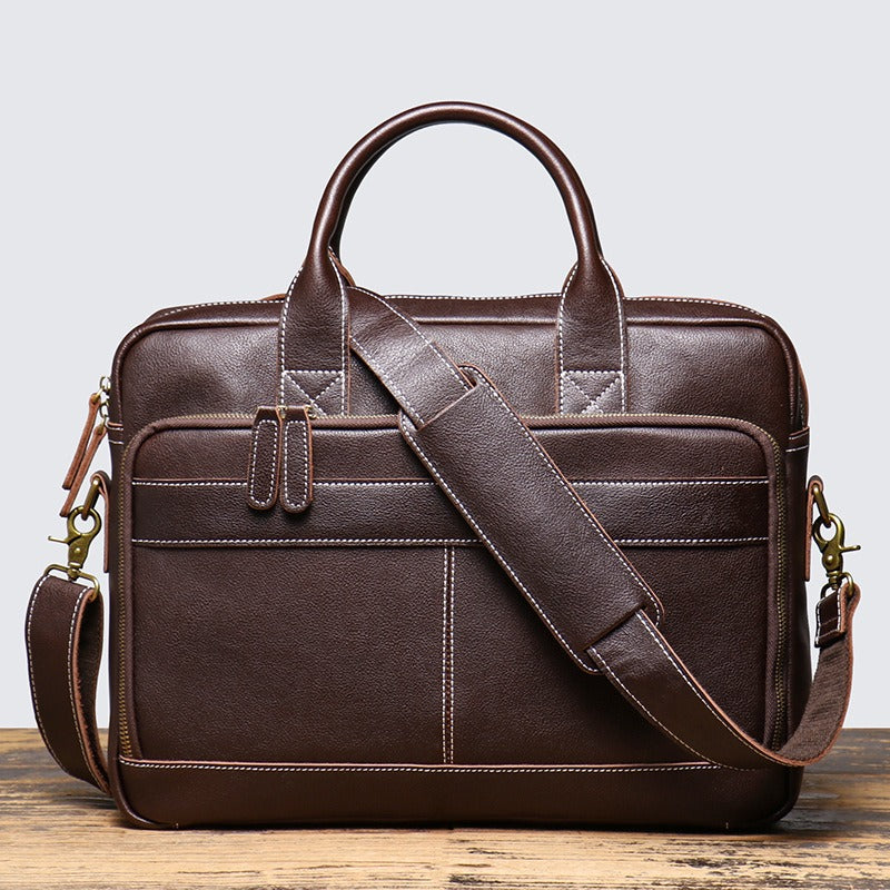 Vintage dark brown men's leather work bag