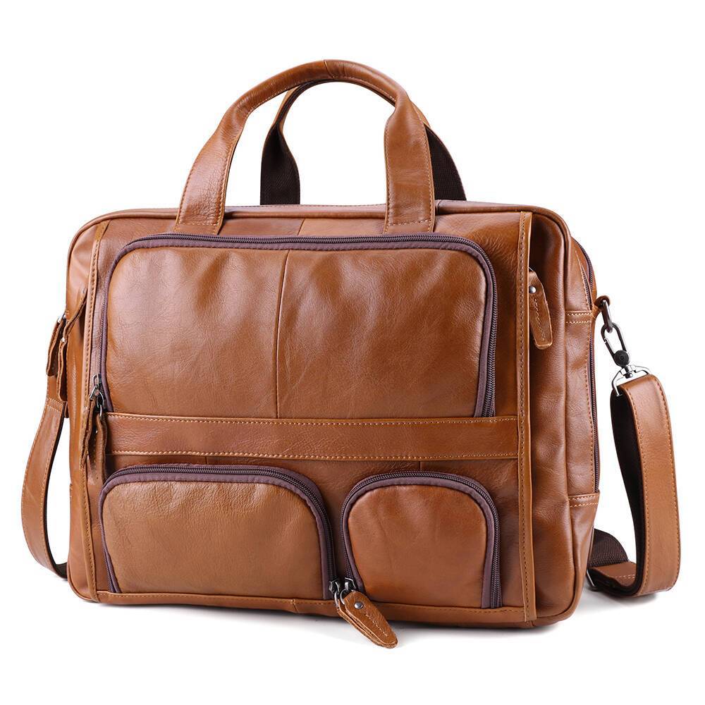 Brown men's work tote, another angle