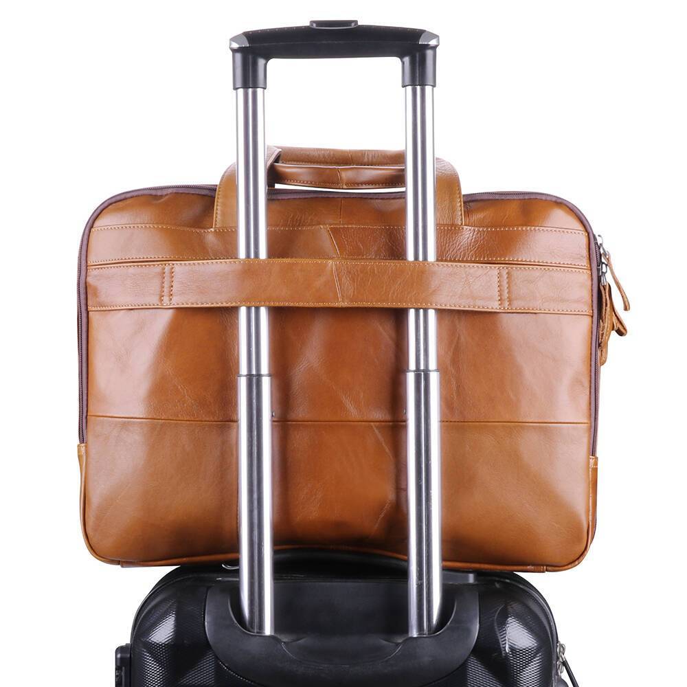 Brown men's work tote, hardware detail