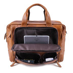 Man carrying the brown leather work tote