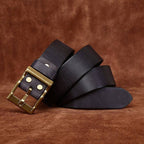 Black men's matte leather belt — studio shot