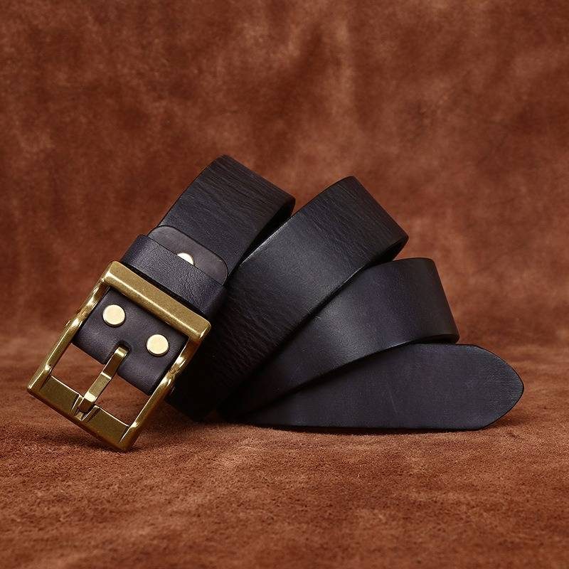 Black men's matte leather belt — studio shot