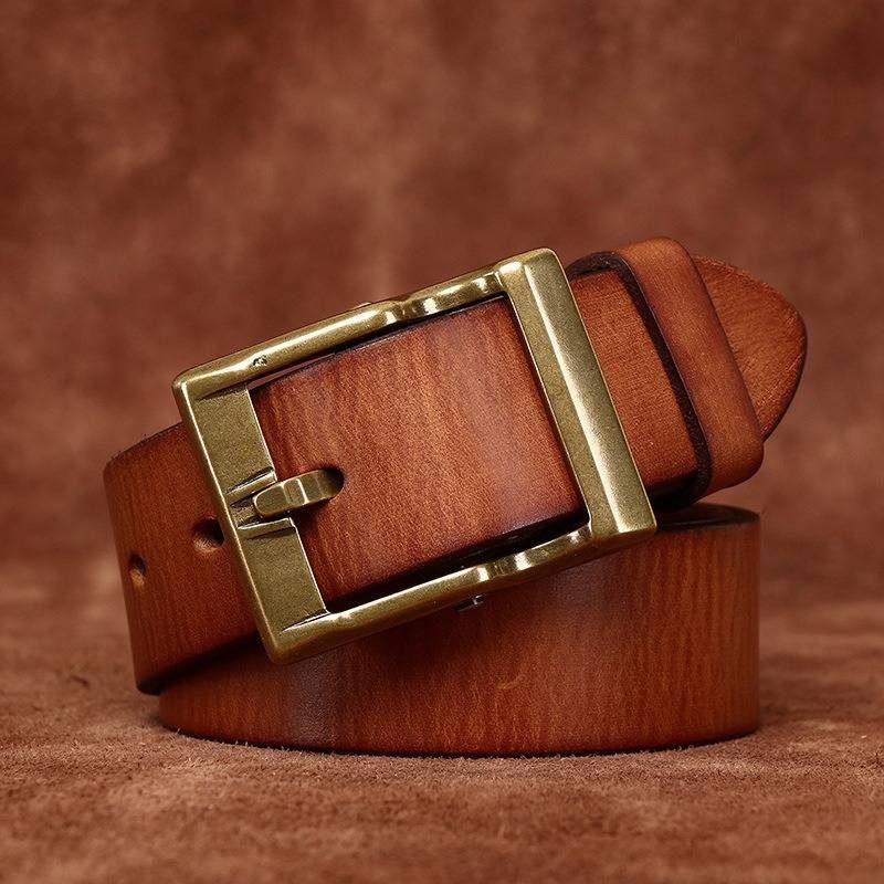 Brown men's matte leather belt — studio shot